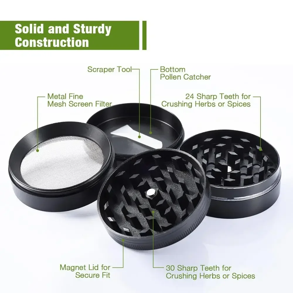 New Arrival Excllent Quality Herb Grinder Silicone Case Aluminum Teeth 63mm 4 Layers Hand Pollen Crusher