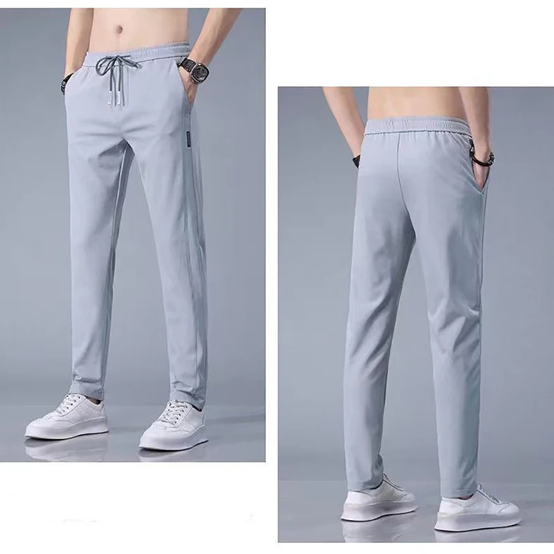 Thin Ice Silk Casual Pants Men's Trendy Straight Breathable Sports Cropped Pants