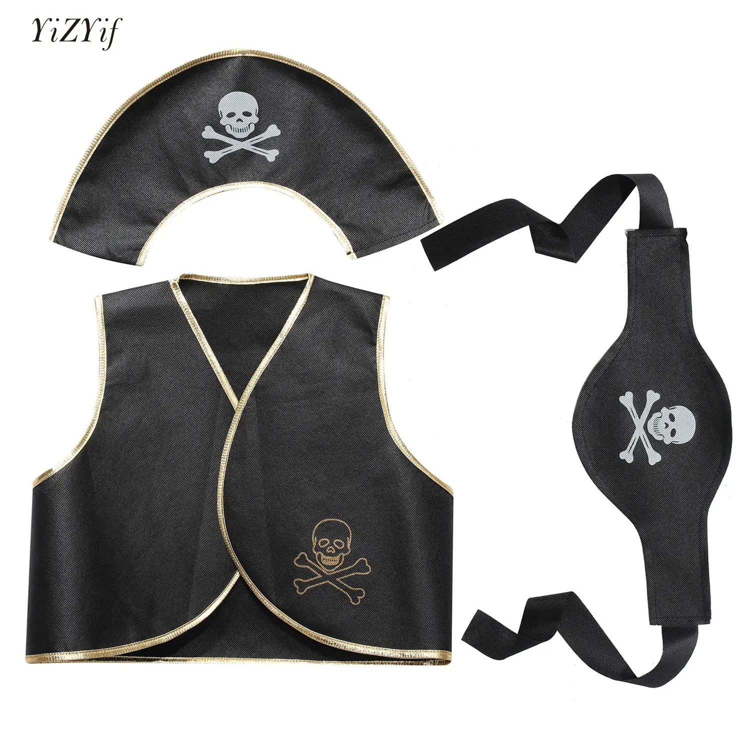 

Pirate Captain Cosplay Costume Props Eyeshade Vest Hat Belt Earring For Halloween Kid Captain Birthday Party Decoration Supplies