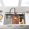 33 Inch Drop In Kitchen Sink Splash Guard Workstation - Single Bowl Kitchen Sink 16 Gauge Stainless Steel 10'' Deep Handmade 3