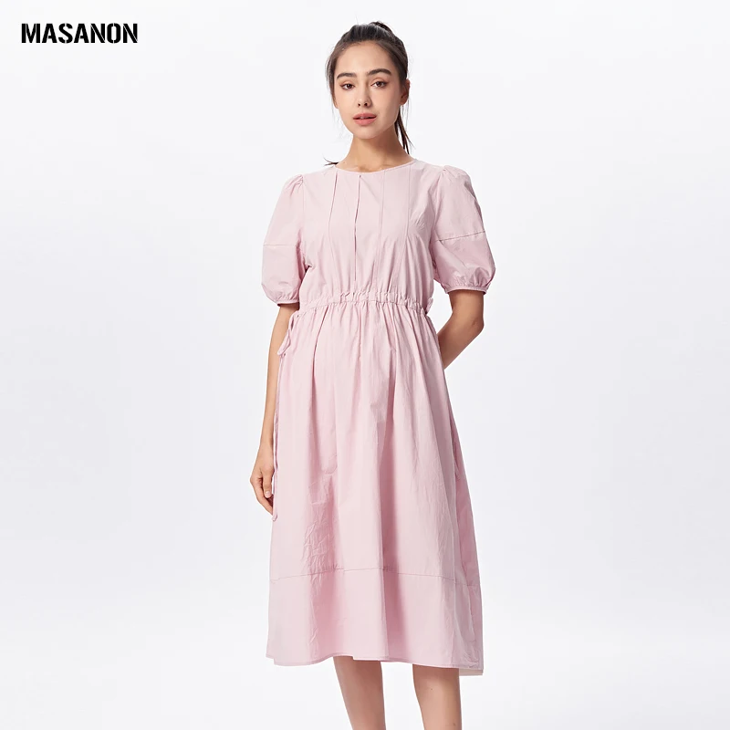 Летние платья для беременных с коротким рукавом длиной до колена со шнуровкой