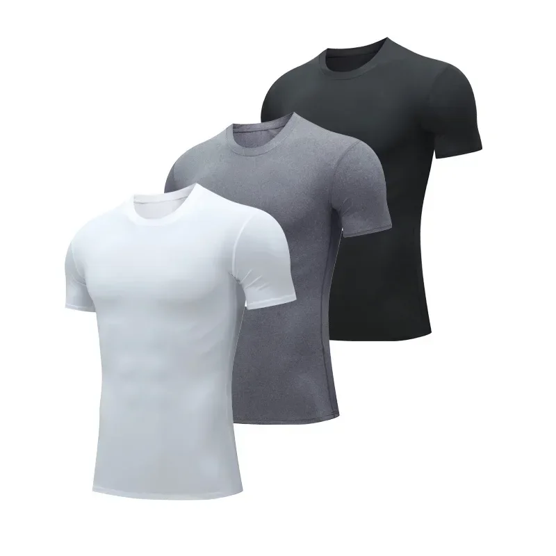 Men's sports fitness short sleeve T-shirt compression top uv protection sweat absorbent quick dry sweatshirt 1 Piece suitable