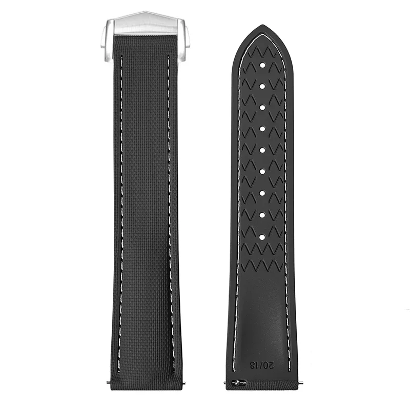 Universal Fluoro Rubber Watch Strap with FKM Deployant Buckle - Men's Sizes 18mm to 24mm