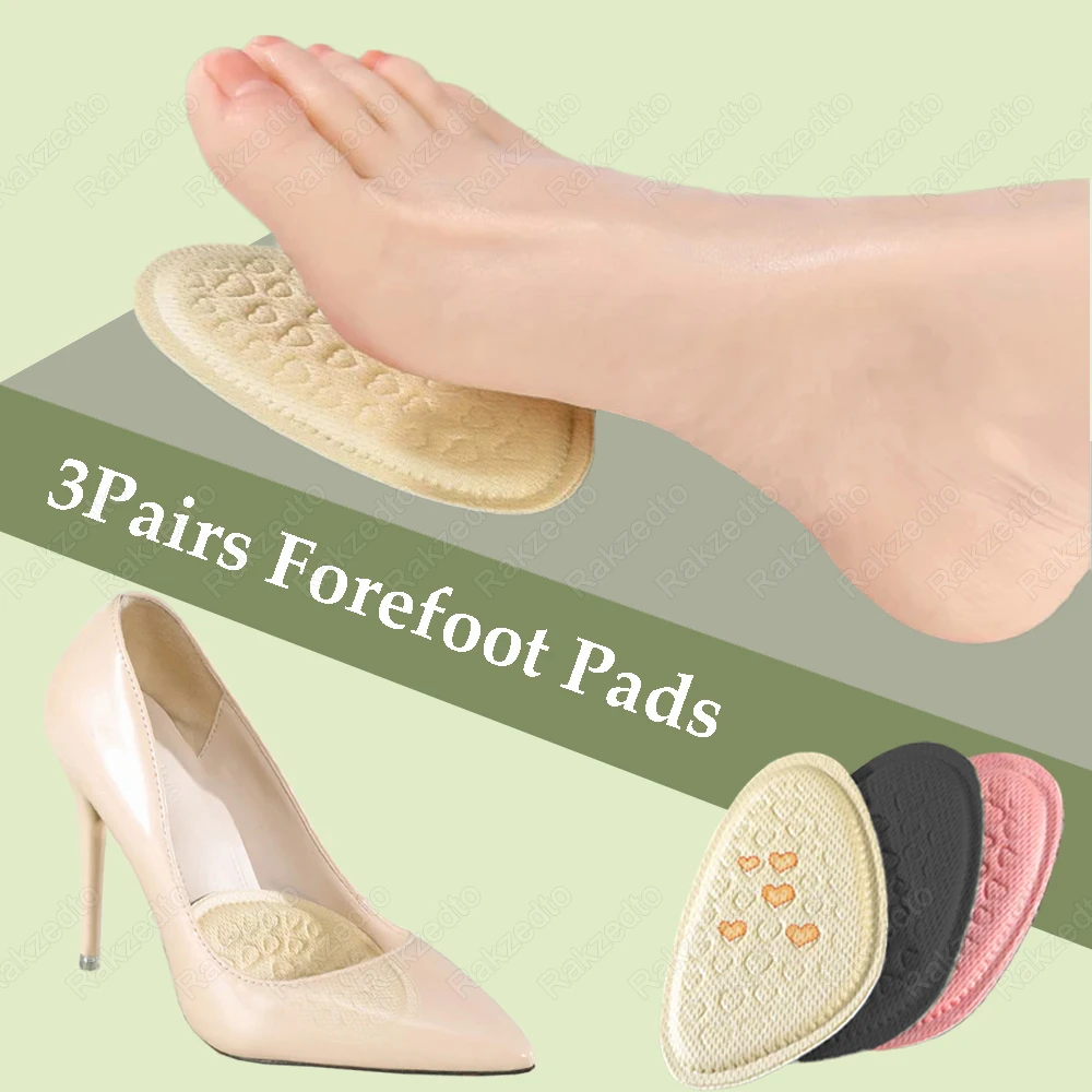 3Pairs Forefoot Pads for Women High Heels Pain Relief Non-Slip Insoles for Shoes Too Big Size Reduce Insert Foot Pads Toes