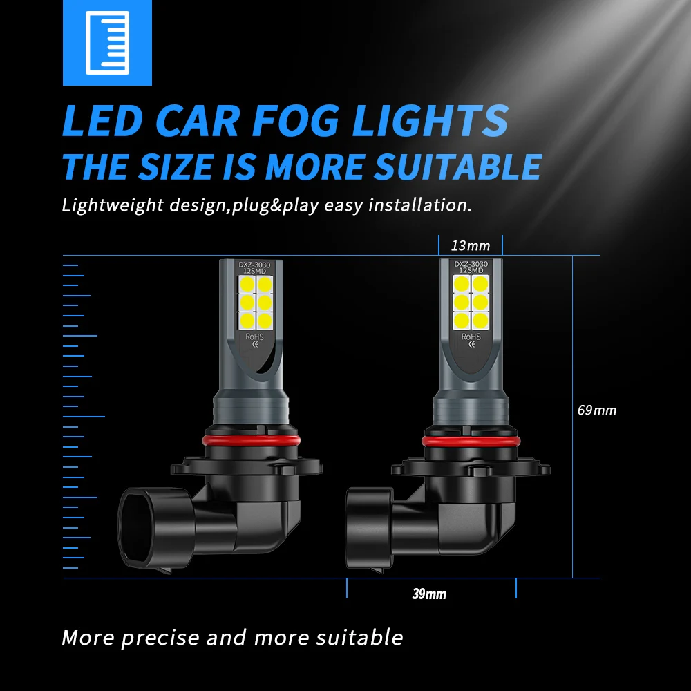 LED Light 2pcs H8 H9 H11 9005 9006 H4 H7 Car CSP LED Fog Headlight Bulbs 6000K White Auto Fog Lamp Day Running Light
