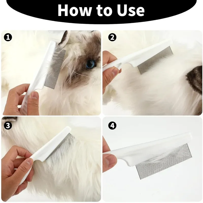 Pet Comb Stainless Steel Fine Tooth Puppy Cat Hair Grooming Brush Dog Flea Louse Shedding Tools Cat Dog Bath Cleaning Supplies