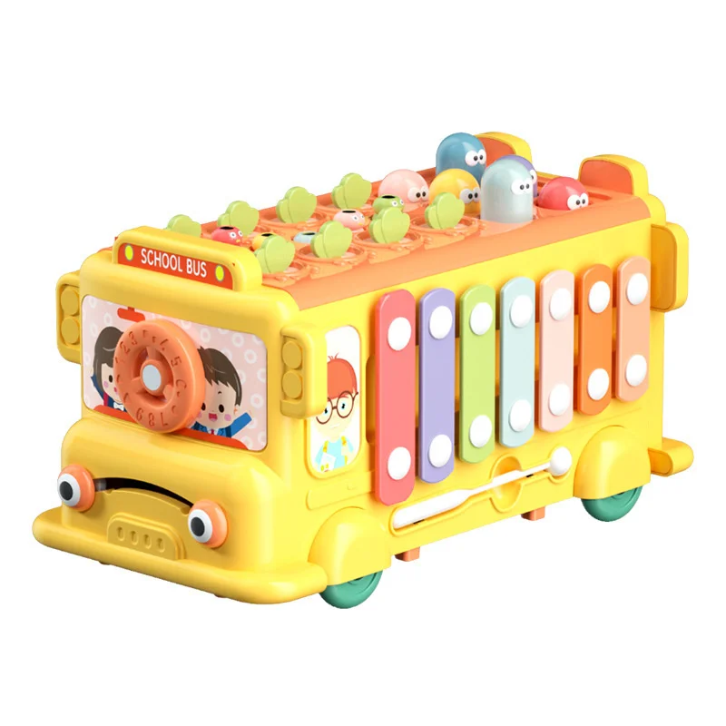 Multifunction Bus Children Toys Musical Instrument Cartoon Pulling Out Carrots Baby Montessori Educational Toys Bus Storage Box 6