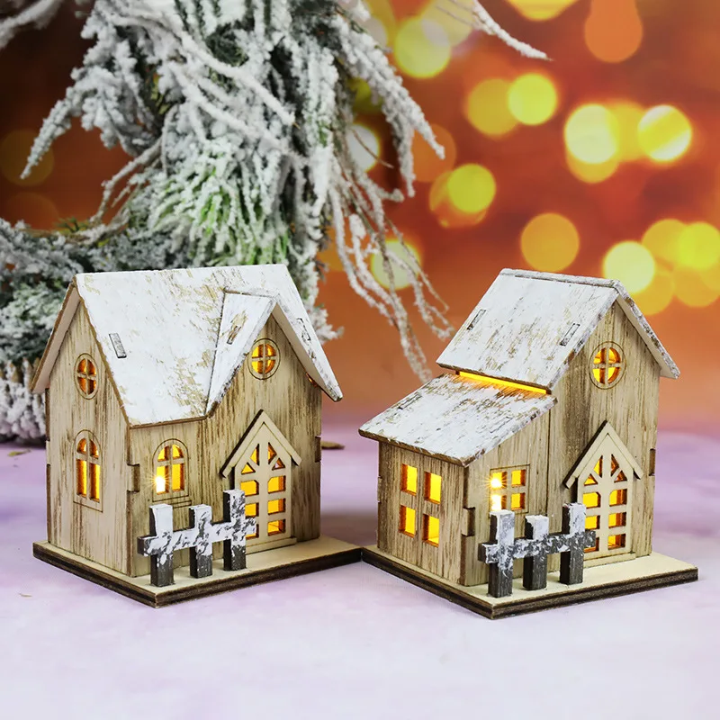 

Christmas New Decorative Luminous Wooden House LED Wooden Christmas Small House Christmas Table Decoration Pendant