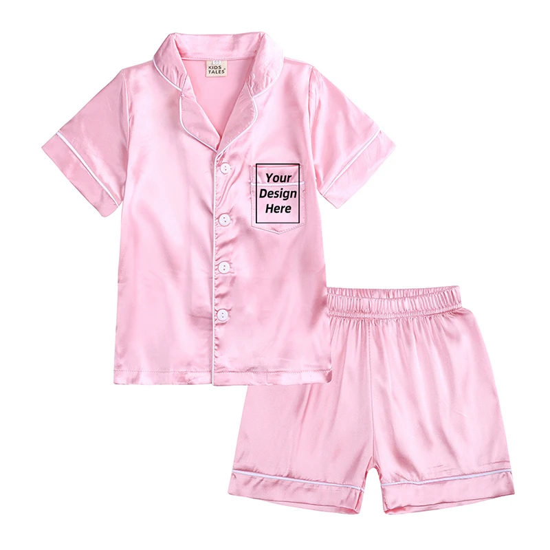 Kids Boy Girl Pajamas Silk Satin Top Pant Long sleeve Solid Button-Down Infant Baby Pyjamas Satin Set Nightgown Child Sleepwear