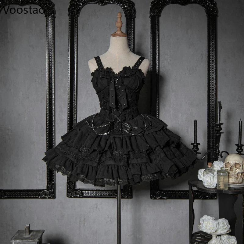 Gothic Lolita Jsk Dress Victorian Vintage Women Elegant Bandage Princess Mini Dress Girls Cute Y2k Aesthetic Punk Party lolita dress lolita suspender dress lolita cosplay costumes