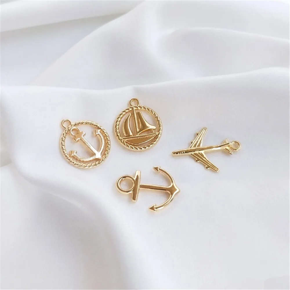 

14K Gold Filled Plated Accessories Sailboat aircraft ship anchor pendant DIY hand made bracelet necklace pendant