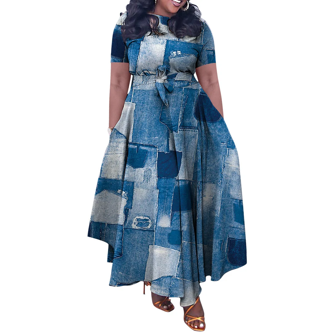 

Women's Clothing 2024 Spring and Summer New Fashion Temperament Lace Up African Plus Size Long Dress Plus Size Feminino