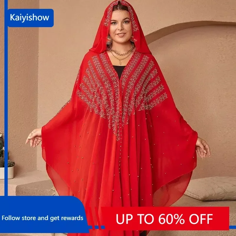 Luxury Evening Dresses 2023 African Long Sleeve V-neck Plus Size Red Black Long Dress Muslim Abaya African Dresses for Woman