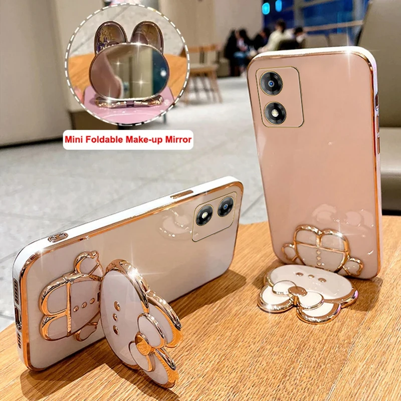 E 13 Rabbit Mirror Phone Holder Case On For Mototola Moto E13