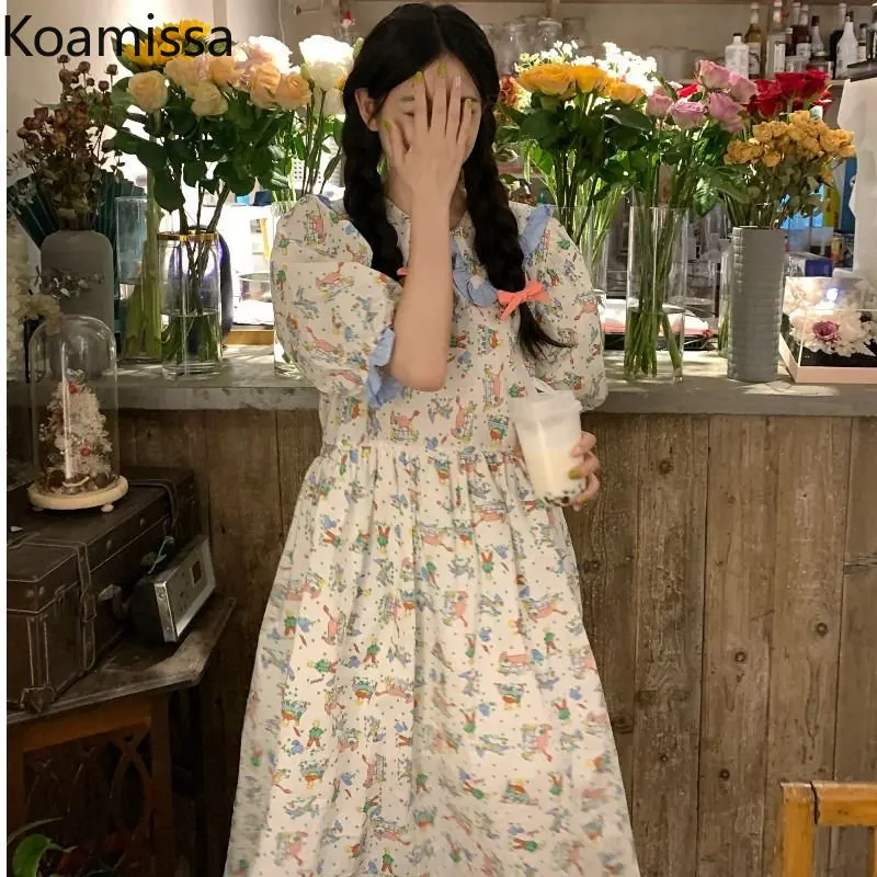 

Koamissa Cute Japen Cartoon Dress Ladies Short Sleeves Round Neck Slimming A Line Vestidos Sweet Women Summer Robes New Vestidos