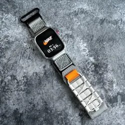 Rugged Metal Frame Nylon Band with Tactical Velcro Strap and Full Cover Protector for Huawei Fit 3 (Grey and Silver Case)