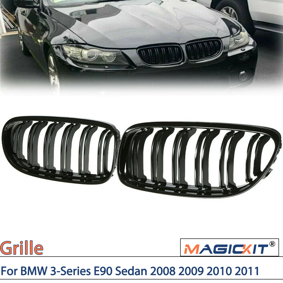 

Глянцевая черная Автомобильная решетка для BMW 3-Series E90 Sedan 2008 2009 2010 Facelift, передний бампер, решетка для почки, сменная деталь