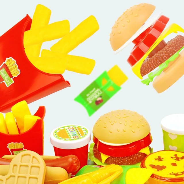 comida brinquedo - Playset hambúrguer infantil realista com