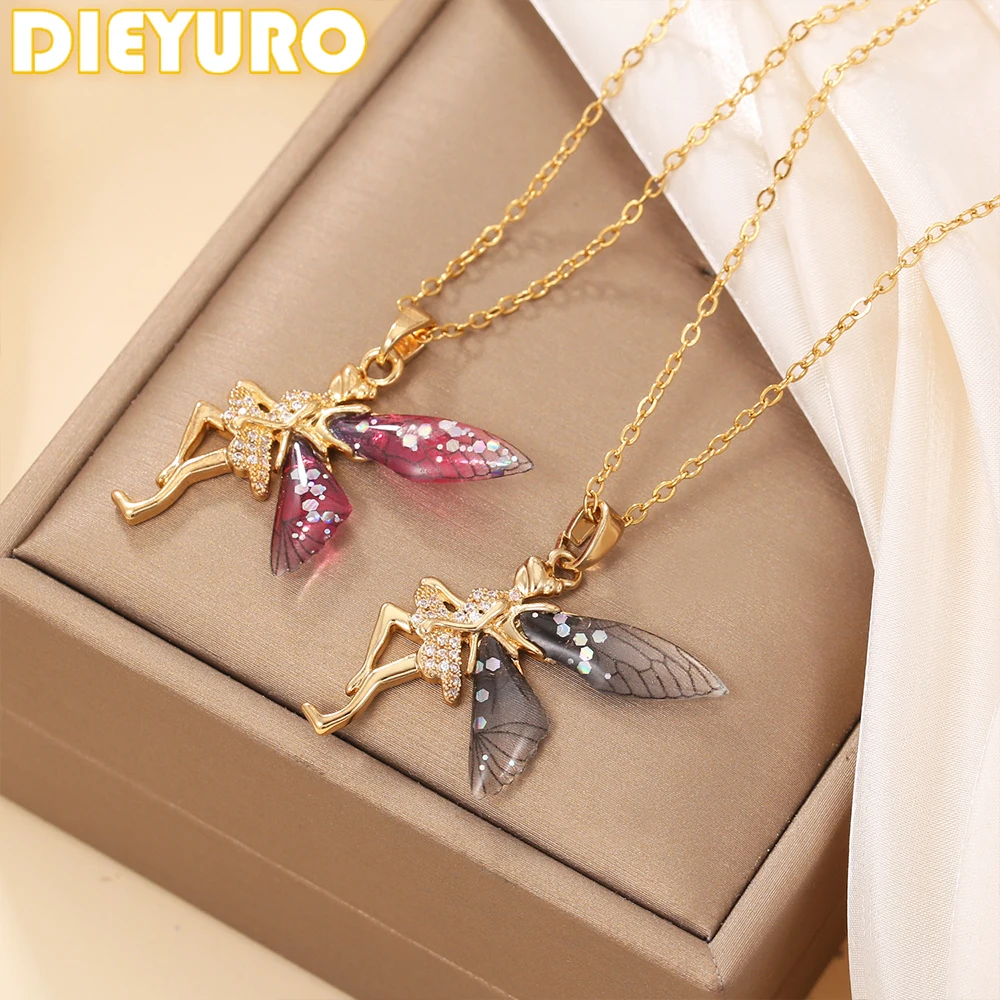 DIEYURO 316L الفولاذ الملونة زهرة قزم شخصية قلادة قلادة للنساء الاتجاه الجديد سلسلة الترقوة مجوهرات هدية براقة