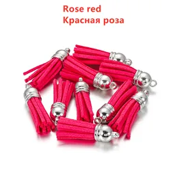 Elegant Leather Tassel Charms with Gold and Silver Caps - Set of 20 for DIY Jewelry and Keychain Crafts (Rose red)