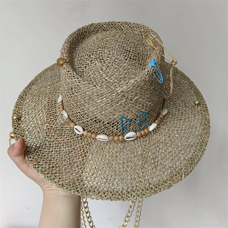 Kette Punk Strohhut neue Sonnenhut Goldkette Zubehör Jazz Hip Hop Sommer hut Punk-Stil Strand hut Kirchen hut – Detail 16