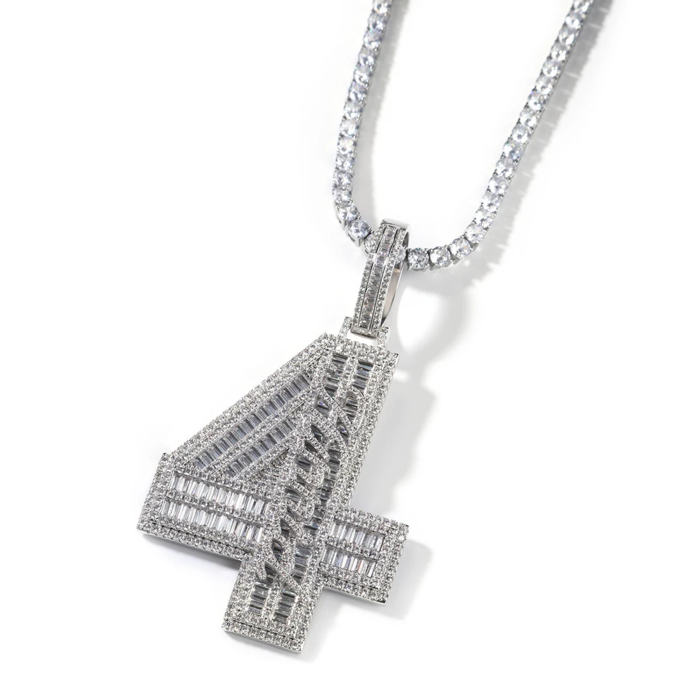 THE BLING KING Custom Big Baguettecz Number Pendant Personalized Cursive Mimi Name Letters Iced Out CZ Hiphop Jewelry For Men
