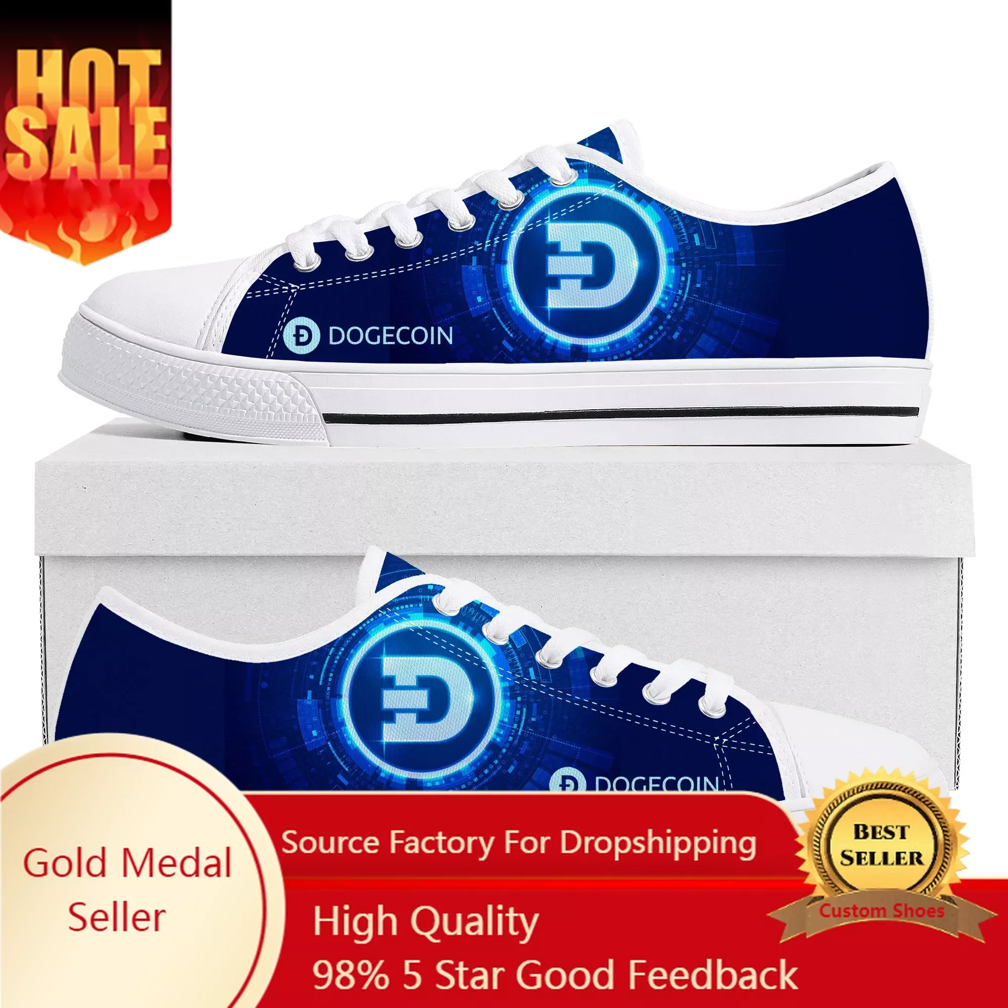 Dogecoin Crypto Currency Dog Coin Low Top Sneakers High Quality Mens Womens Teenager Canvas Sneaker Couple Shoes Custom Shoe