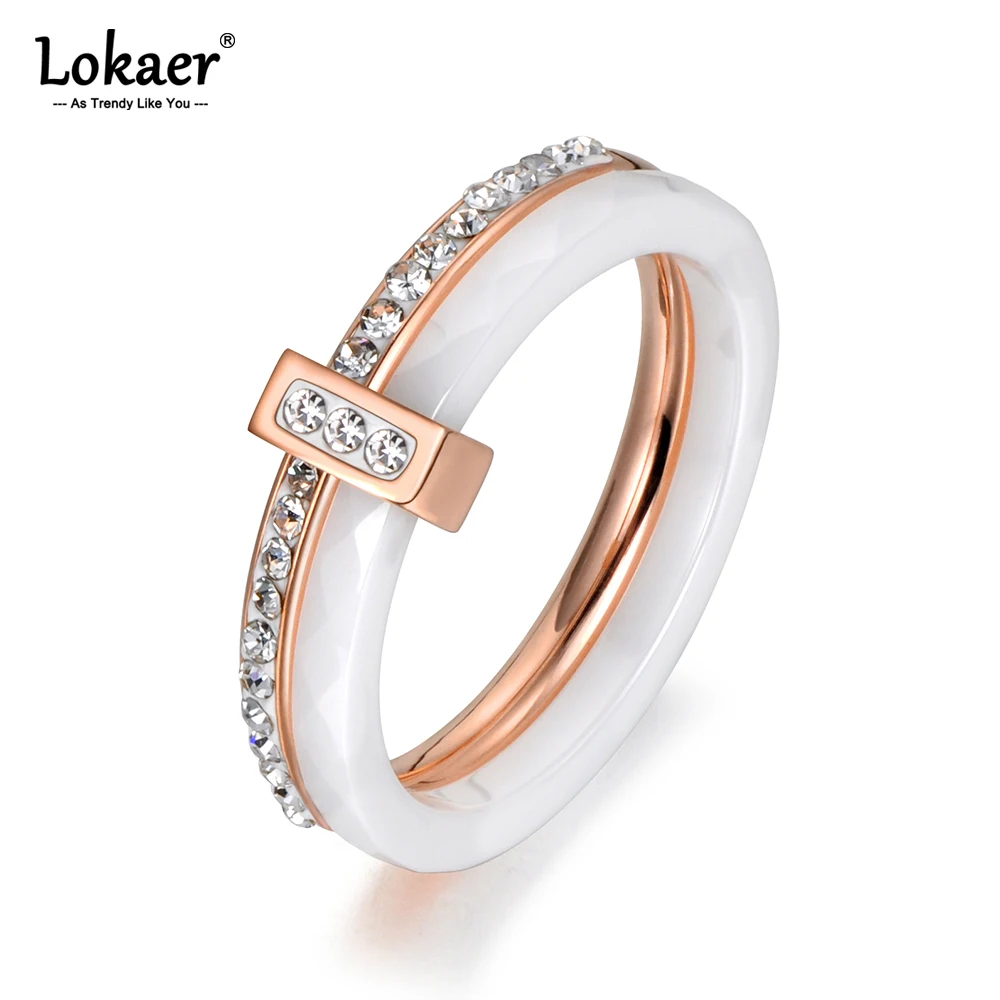 2 Layers Ceramic Crystal Wedding Rings Jewelry Rose Gold Plated Stainless Steel Rhinestone Engagement R18054 ring set,gold color rings,stainless steel ring,finger ring,gold color ring,wedding rings,wedding ring,ceramic ring,zircon crystal ring