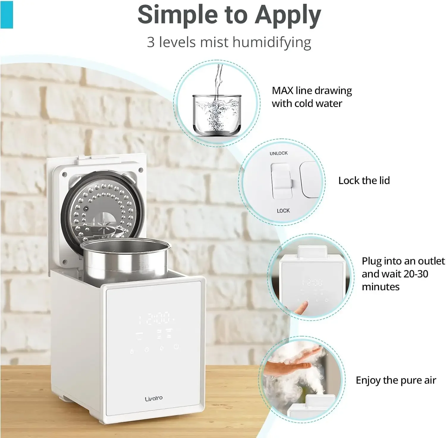 Steel Humidifier, 3L Warm Mist Humidifier, Easy Clean with Warm Steam Humidifier, Healthy Air Mist Humidifiers for Bedroom Livin 6