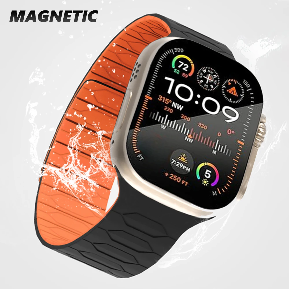 

Силиконовый магнитный ремешок для Apple Watch Ultra, браслет для iWatch ultra 2 Series 9, 49 мм, 9, 8, 7, 45 мм, 6, 5, 4, se, 3, 42, 44 мм