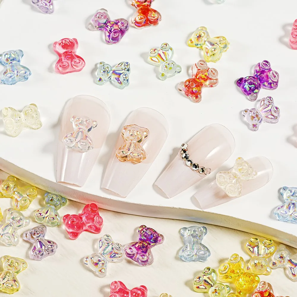 

6/12Grids Aurora Bear Rhinestones Nail Charms 3D Resin Kawaii Bear Press on Nails Manicure Parts DIY Jewelry Nail Art Decoration