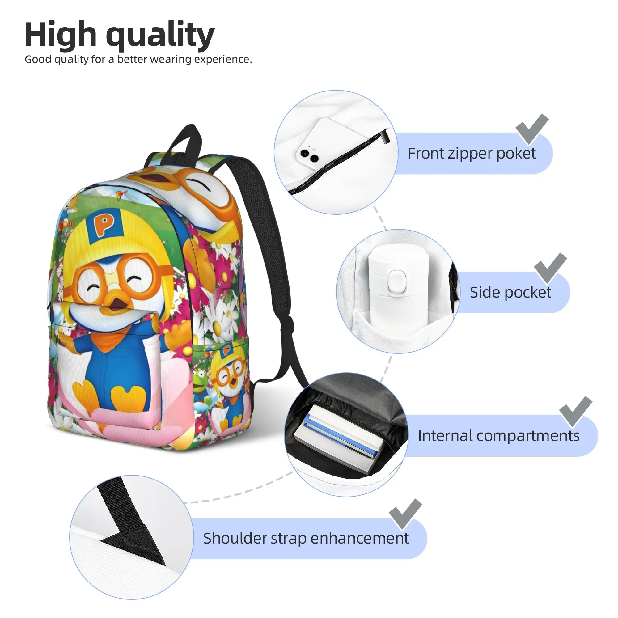 Zaino PororoS, Zaini per Uso Quotidiano, Borse Scolastiche Unisex, Zaino con Stampa di Design - immagine 5