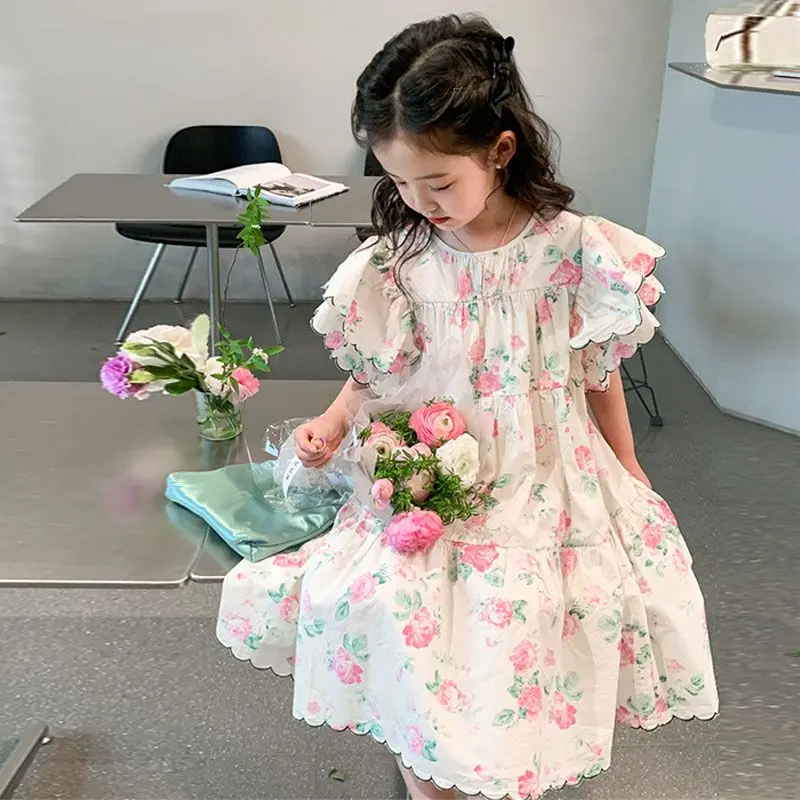 

Детское летнее платье принцессы, из дышащего хлопка, с цветочным принтом