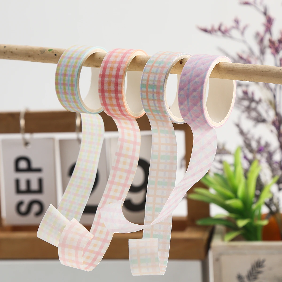 귀여운 레트로 체크무늬 와시 테이프 세트, DIY 스크랩북 스티커, 노트북, 휴일 장식 용품, 학생 개학 용품