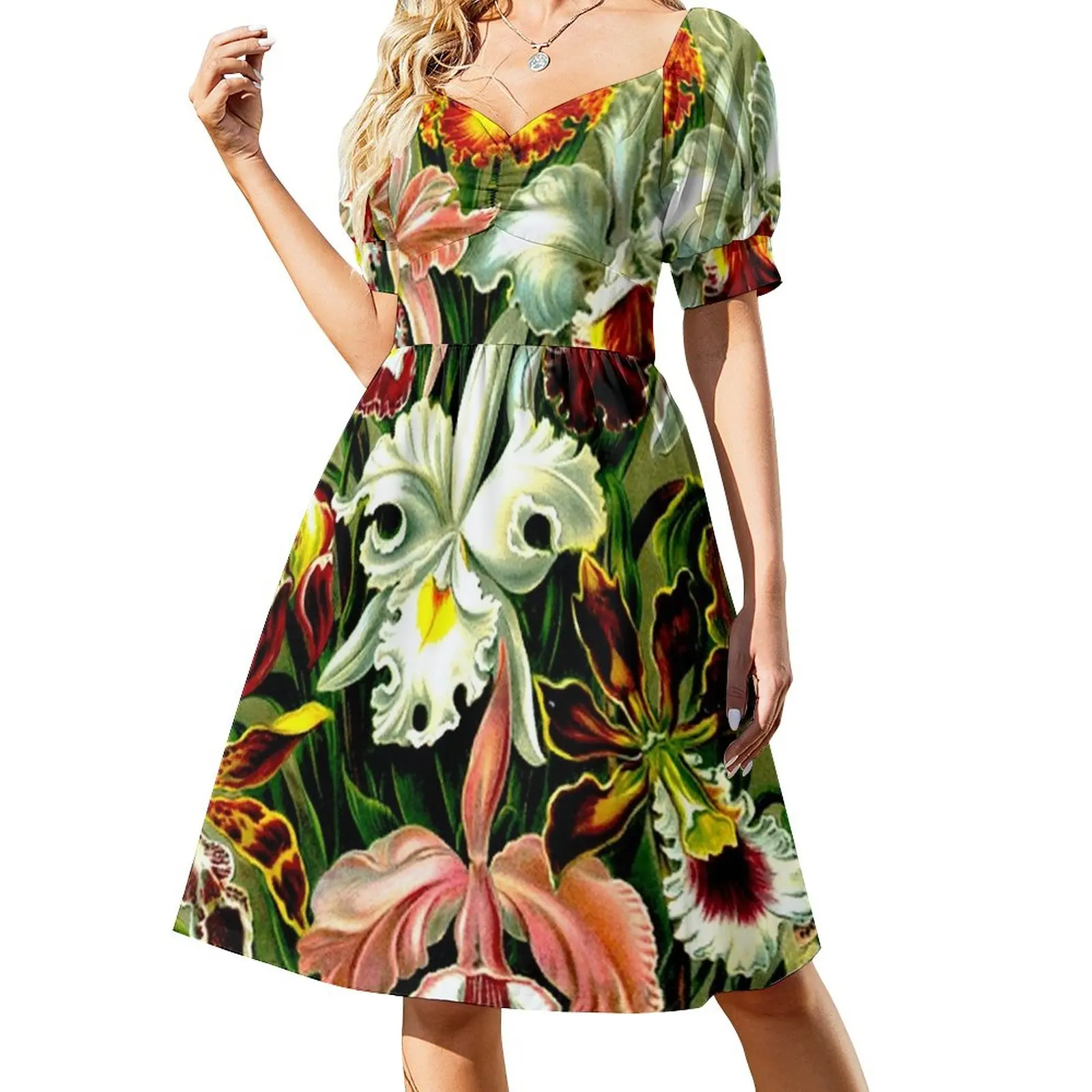 

ORCHID FLOWER GARDEN; Vintage Art Print Dress Clothing female women's luxury party dress sexy dress