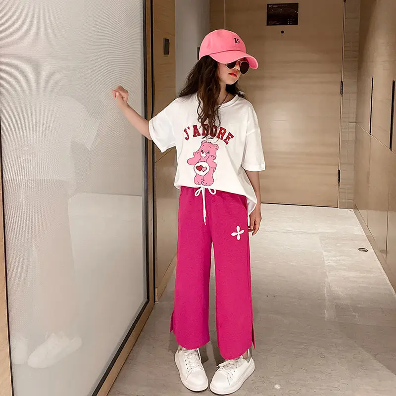 

Новинка 2023, весенне-летний костюм для подростков, корейский стиль, детская блузка и брюки для девочек, повседневный официальный комплект одежды из 2 предметов для возраста 5-14 лет