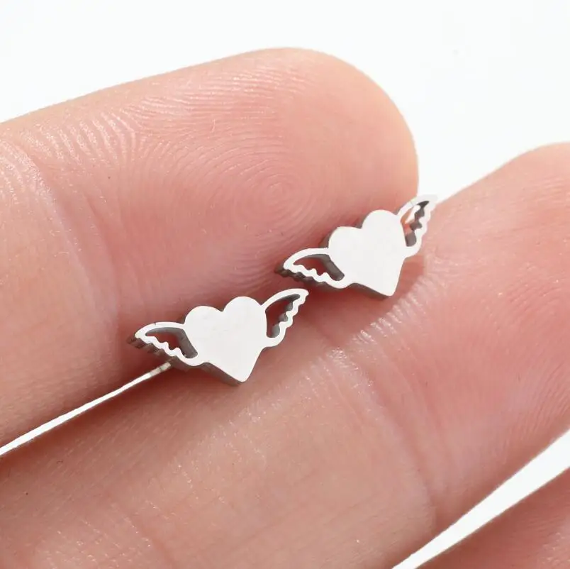 Herz Engel Flügel Einfache Stud Ohrring Für Frauen Piercing Ohr Chirurgenstahl Ohrring Gesicht Valentinstag Geschenk Aretes De Mujer – Detail 8