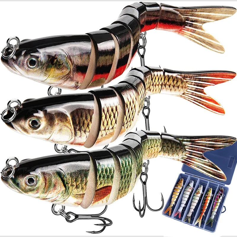 SANTUO 3 Esche Da Pesca Multi-Joint Affondanti - Segmentate, Bioniche Con Occhi 3D - Per Trota, Persico, Luccio, Salmone, Crappie - Acqua Dolce E Salata