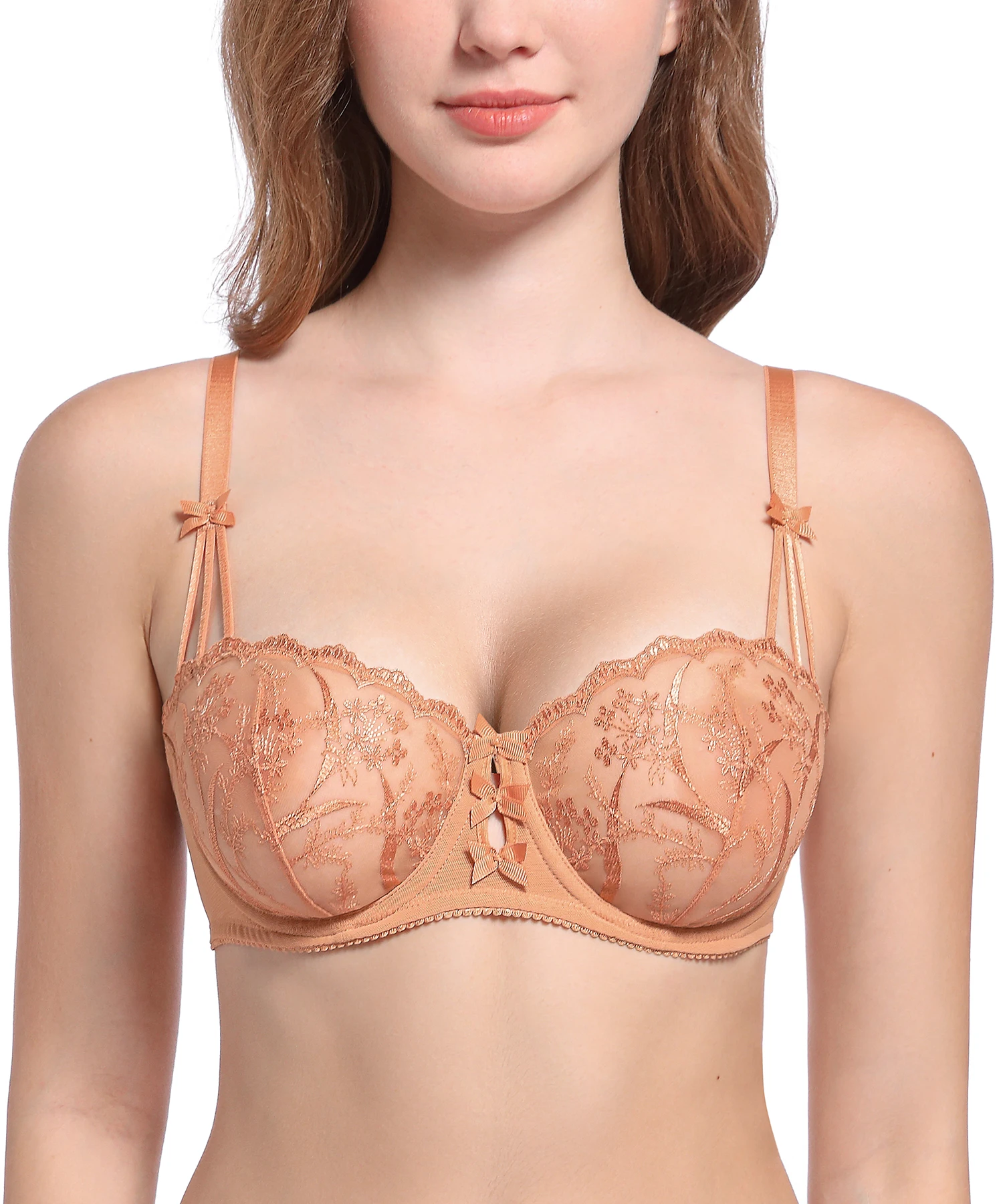 Wingslove Women’s Valentine's Day Lace Bra Underwire Unlined Sheer Lace See Through Non Padded