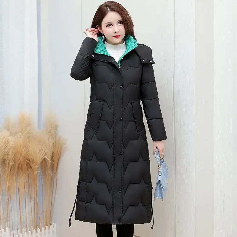 2023 New Women Down Jacket Winter Coat Female Mid Length Version Parkas Slim Fit Thick Outwear Hooded Leisure Time Overcoat
