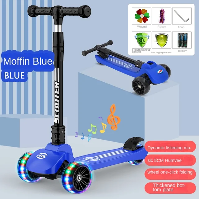 LazyChild Anti-Slip Foldable Scooter 2-6 Years Old Children's Yo-Yo Car Four-Speed Adjustment Scooter Scooter Flash Wheel 6