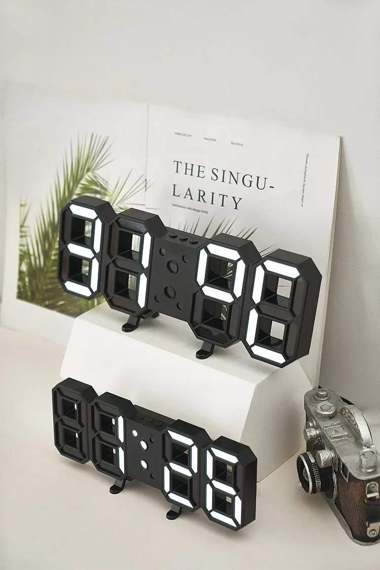 Description Picture 5 of itemLarge 3D Remote Control Wall Clock LED Electronic Clocks  Digital Table Watch  Desktop Multi-function  Date Temperature Hanging