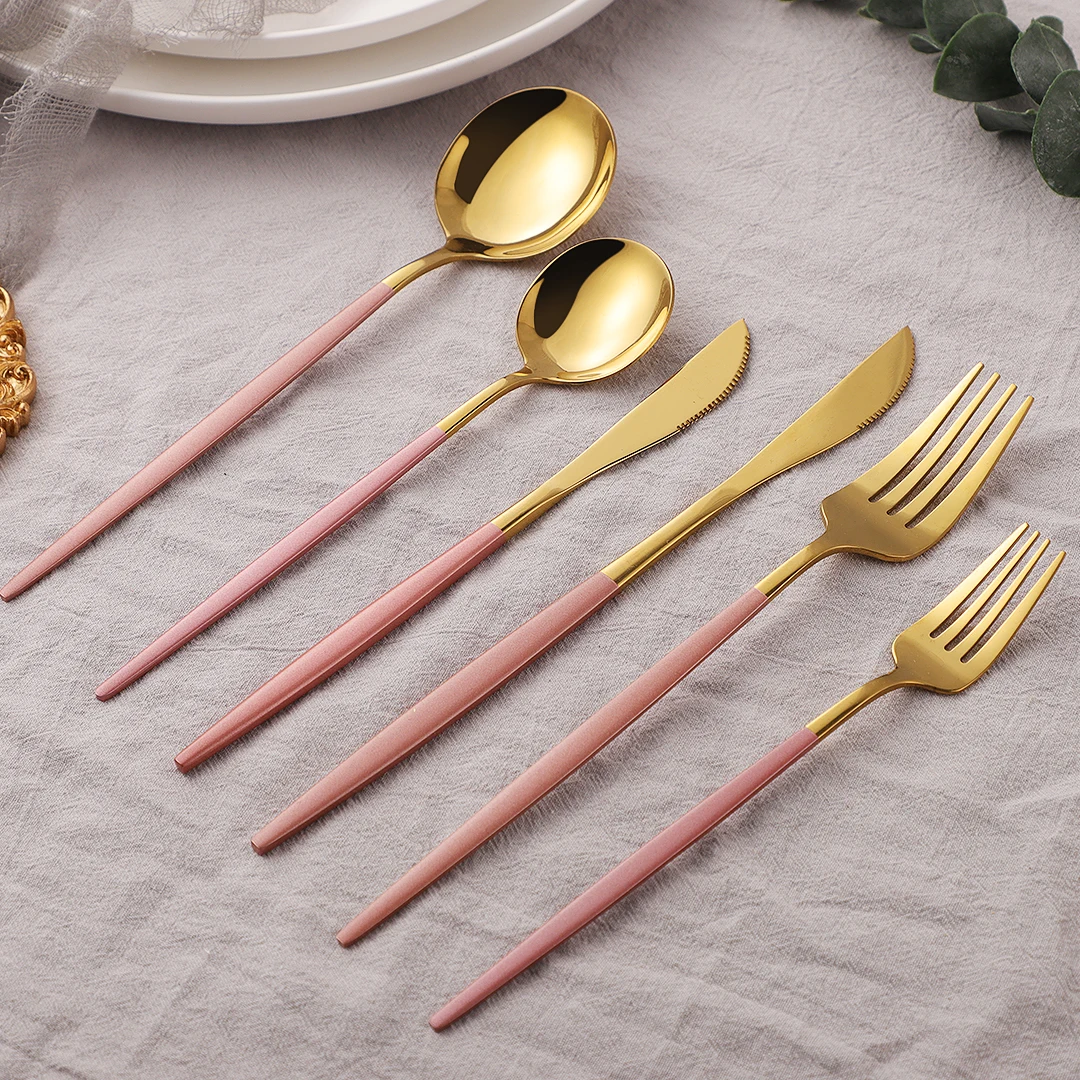 

Gold Cutlery Set with Dessert Fork Knife Spoon 24 Pieces Gold Dinnerware Stainless Steel Tableware Western Drop Shipping