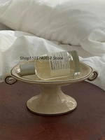 Vintage Simple Ceramic Storage Plate Cute Handmade Ornaments Home Accessories Creative Ins Style Binaural High Foot Tray 1