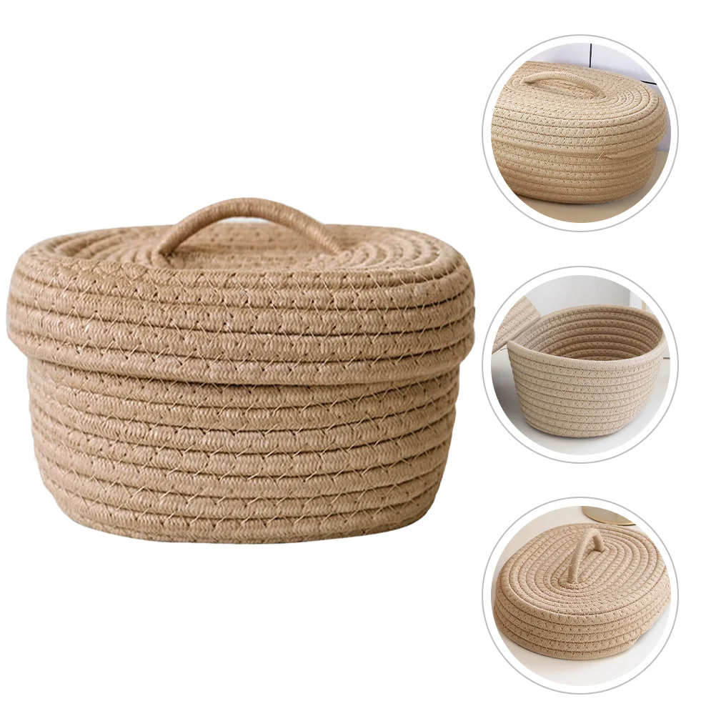 

Toy Storage Bins Nordic Simple Style Covered Rope Laundry Baskets Desktop Snacks Toy Cosmetics Basket Khaki Color Woven