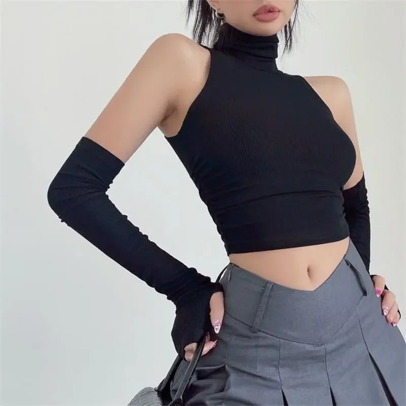 2025 New Spicy Girls Y2k Tops Oversleeve Sexy Turtleneck Tank Top for Women's Slim Fit Short tshirt Skinny Streetwear Crop Top