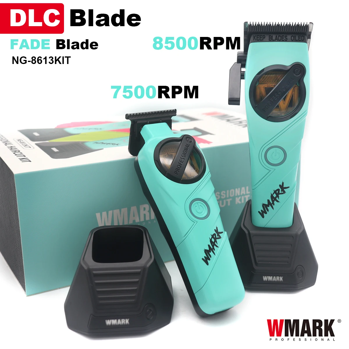 WMARK バリカン男性プロフェッショナルキット DLC ブレード 8500RPM 