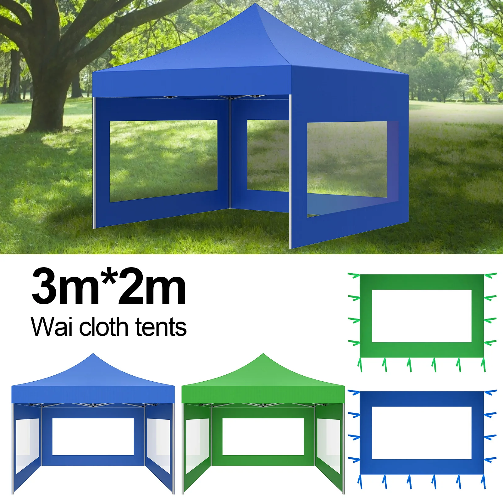 

Sunshade Tent Cloth Frameless Folding Waterproof Tent Cloth with Window Reusable Canopy Sidewall Camping Accessories 3x2m