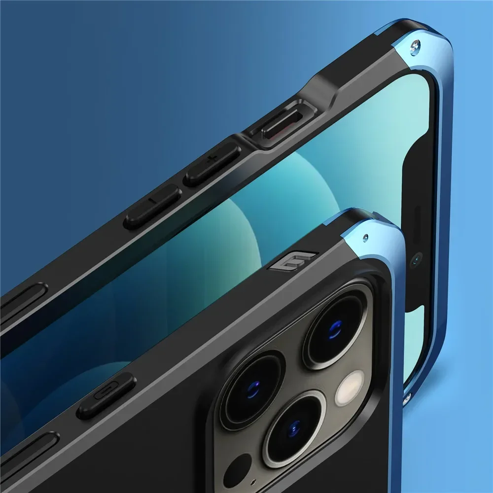 Фото Противоударный металлический бронированный чехол для iPhone 11 12 13 14 15 Pro Max, чехол из алюминия и поликарбоната для iPhone 13 Mini 14 Plus Xr Xs Max, чехол №3