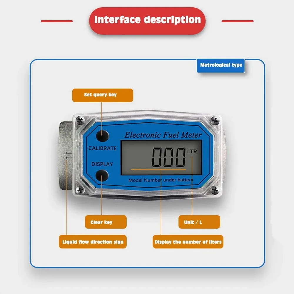 1inch Electronic Turbine Flow Meter High Precision Flowmeter LCD Display Liquid